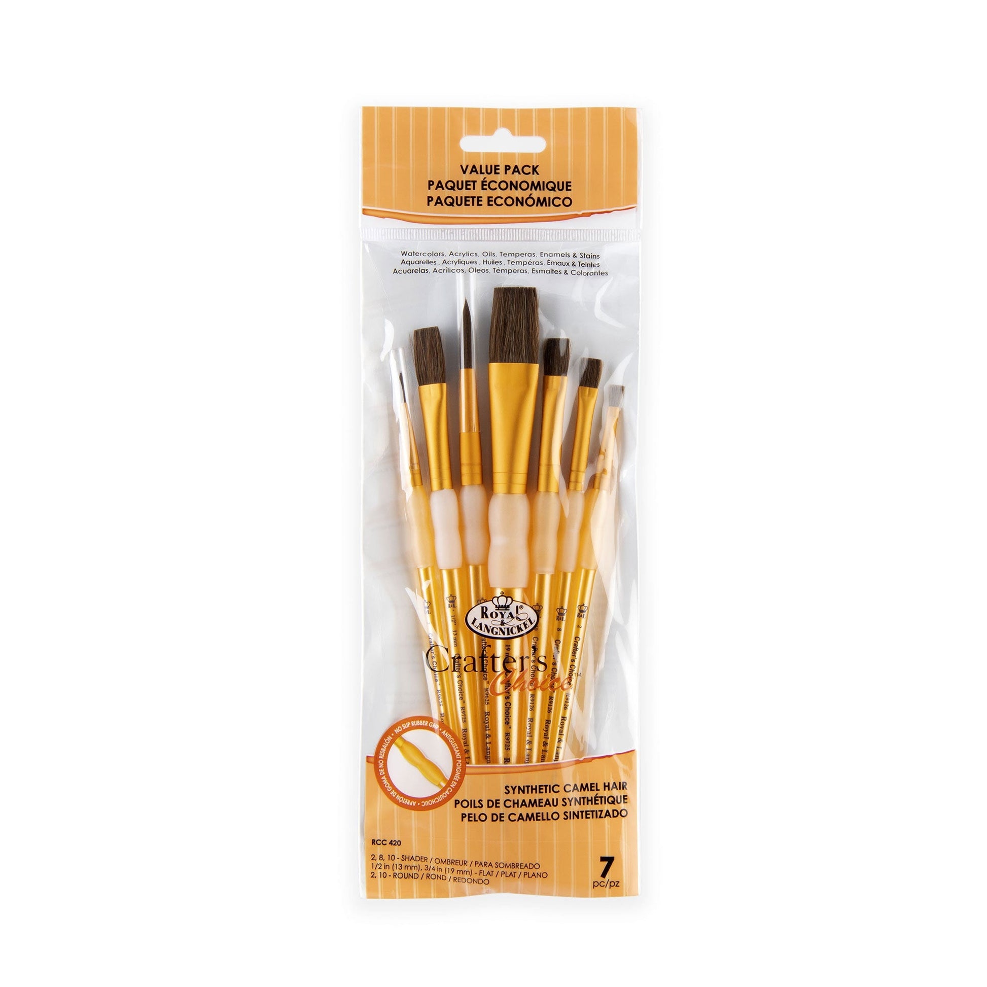 RCC 420 - Crafter's Choice™ 7pc Camel Hair Variety Brush Set packaging front