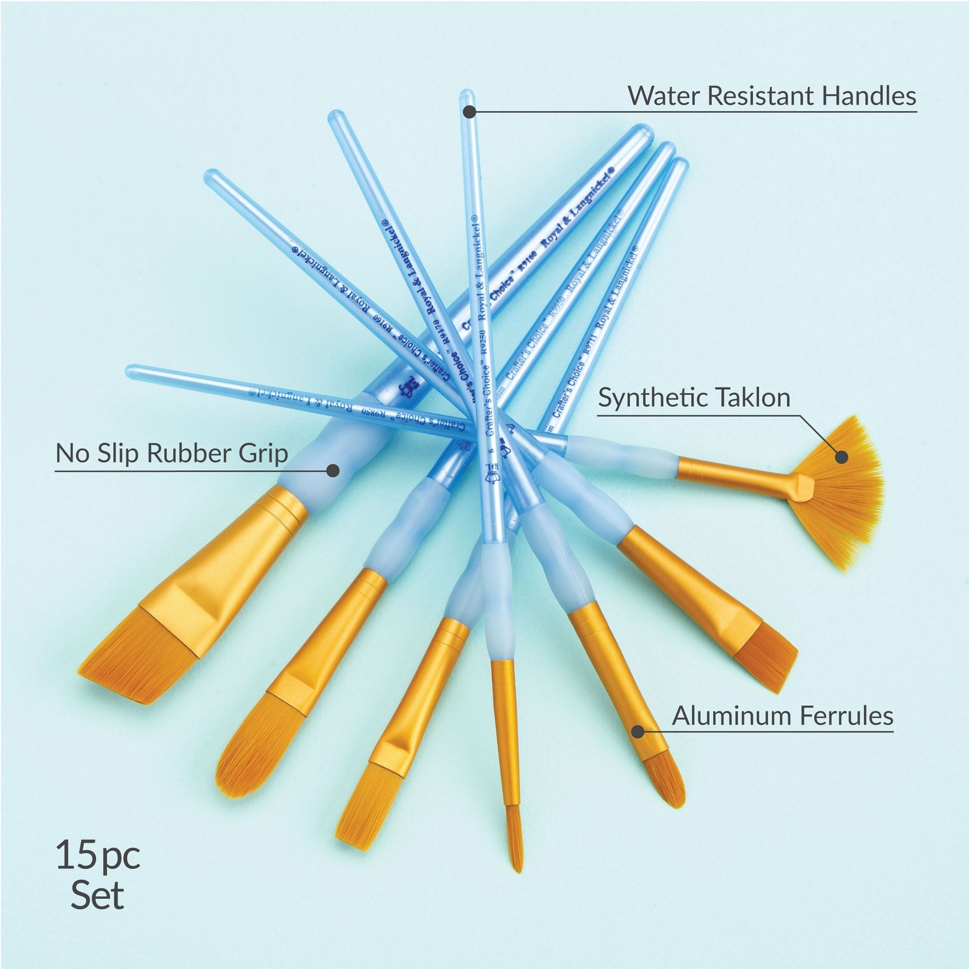 RCC 601 - Crafter's Choice™ 15pc Golden Taklon Variety Brush Set infographic 1