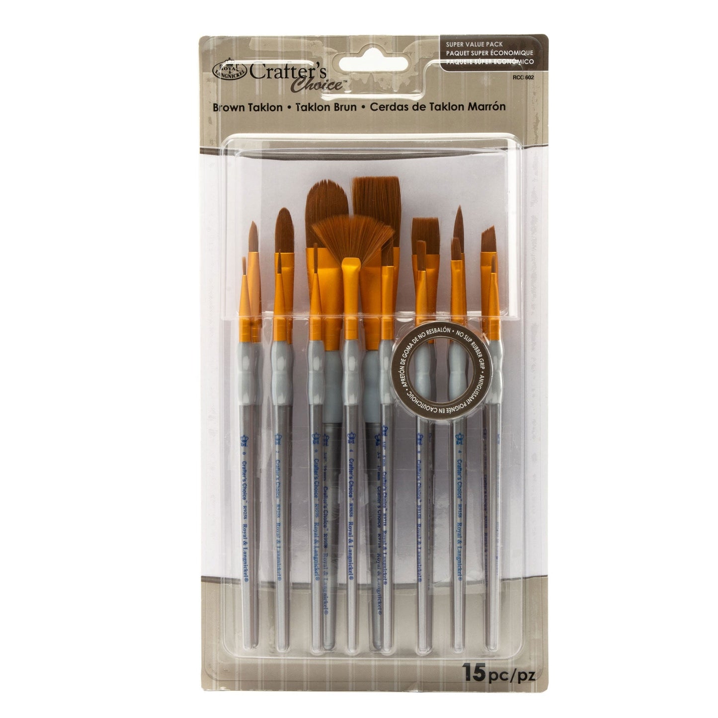 RCC 602 - Crafter's Choice™ 15pc Brown Taklon Variety Brush Set packaging front