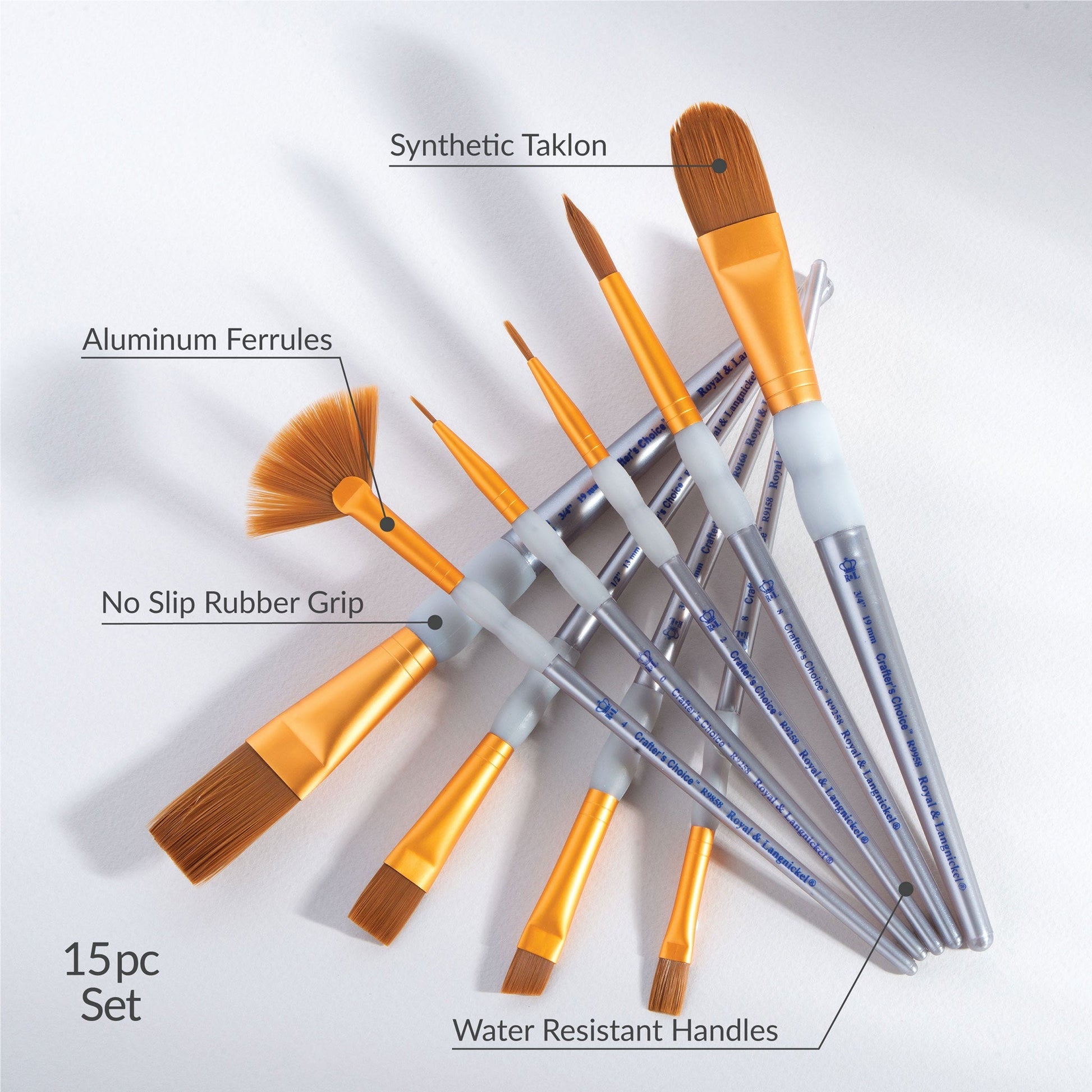 RCC 602 - Crafter's Choice™ 15pc Brown Taklon Variety Brush Set infographic 1