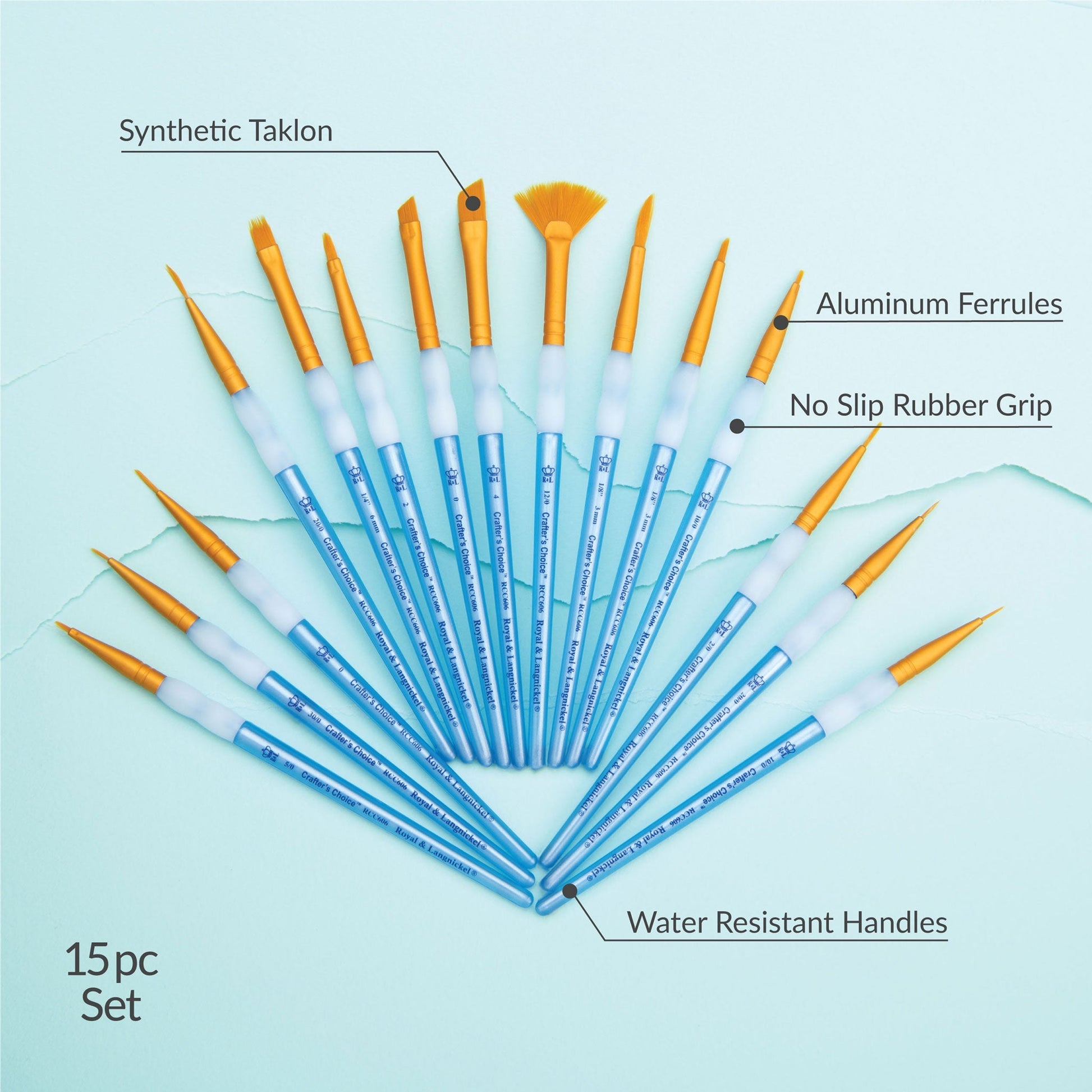 RCC 606 - Crafter's Choice™ 15pc Golden Taklon Variety Mini Brush Set infographic 1