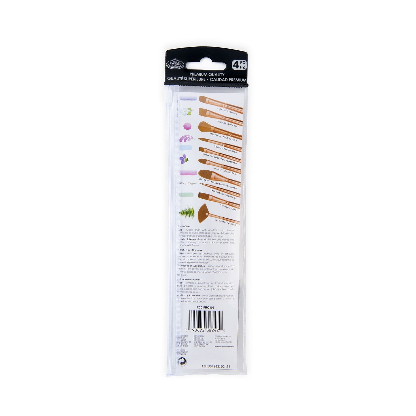 RCC PRO105-ZP - Crafter's Choice™ Pro 4pc Synthetic Sable Variety Brush Set packaging back