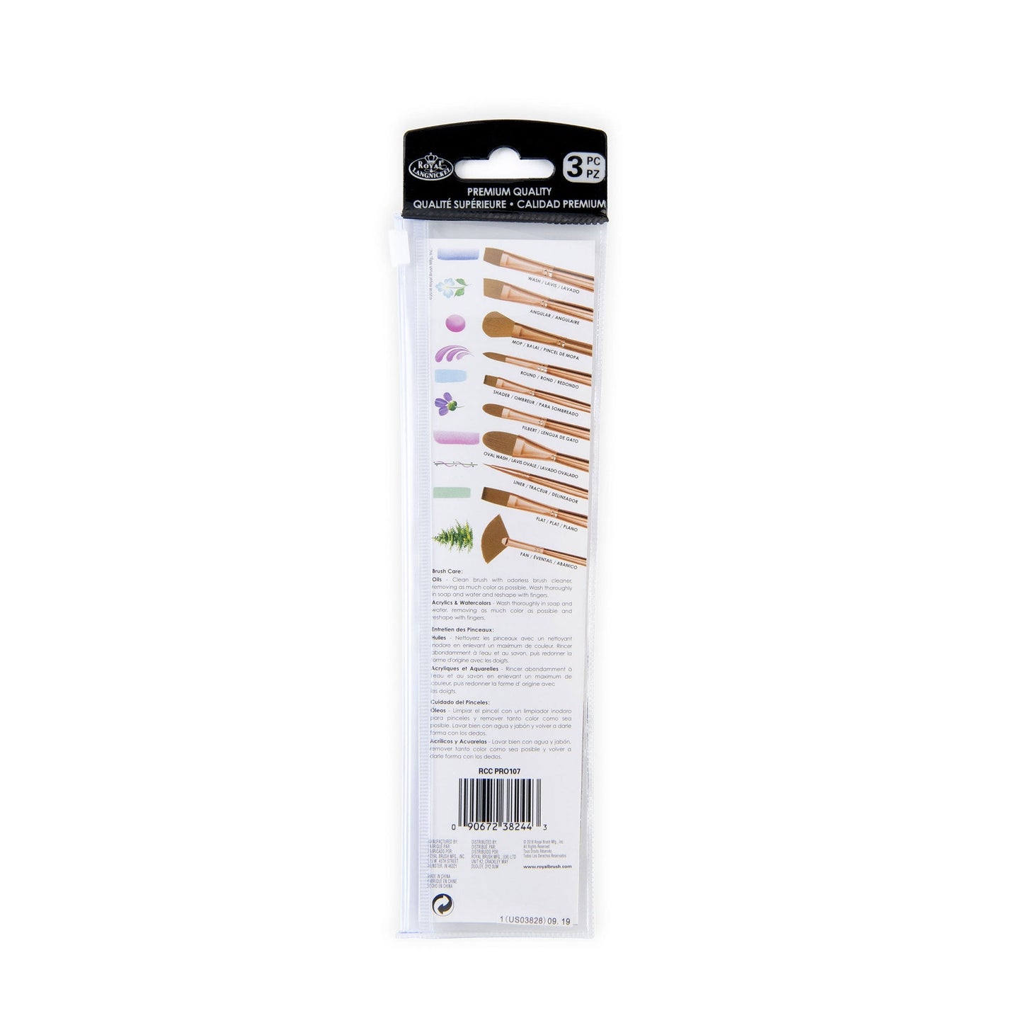 RCC PRO107-ZP - Crafter's Choice™ Pro 3pc Synthetic Sable Wash Brush Set packaging back