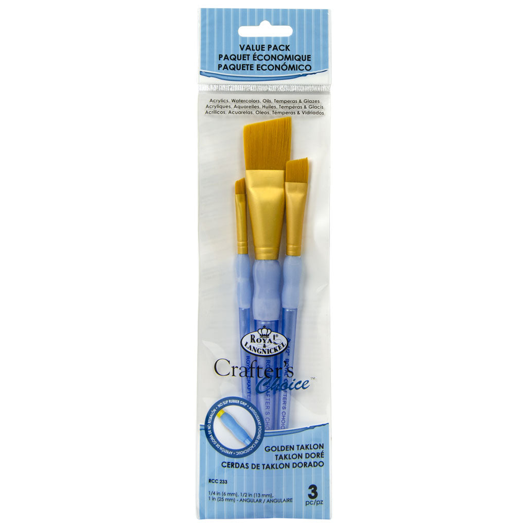 RCC 233 - Crafter's Choice™ 3pc Golden Taklon Angular Brush Set