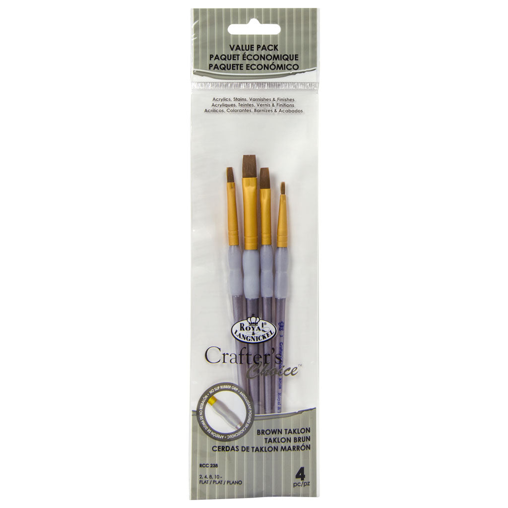 RCC 238 - Crafter's Choice™ 4pc Brown Taklon Flat Brush Set