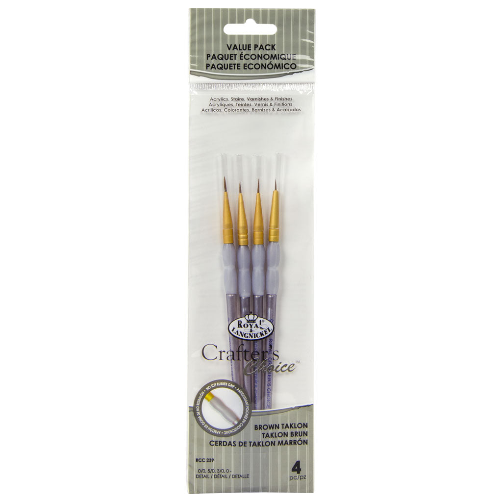 RCC 239 - Crafter's Choice™ 4pc Brown Taklon Detail Brush Set