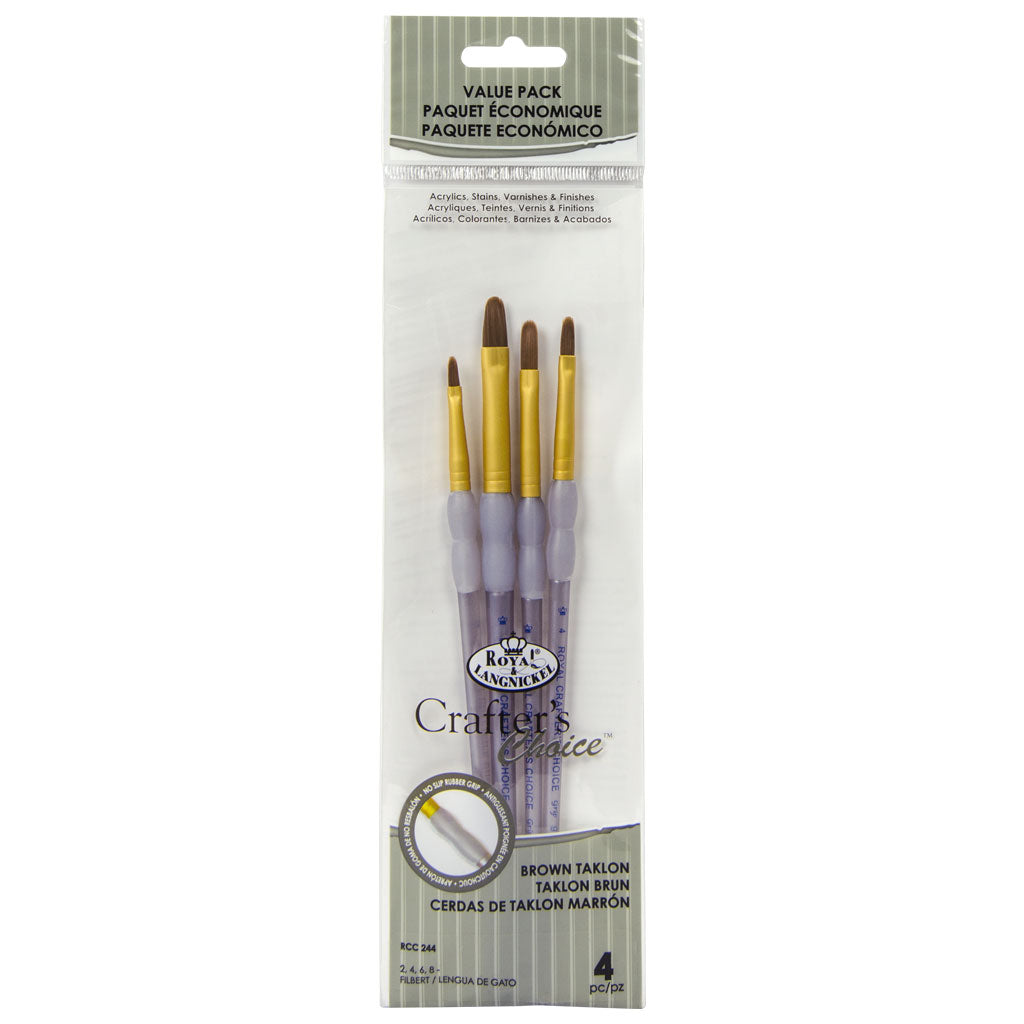 RCC 244 - Crafter's Choice™ 4pc Brown Taklon Filbert Brush Set