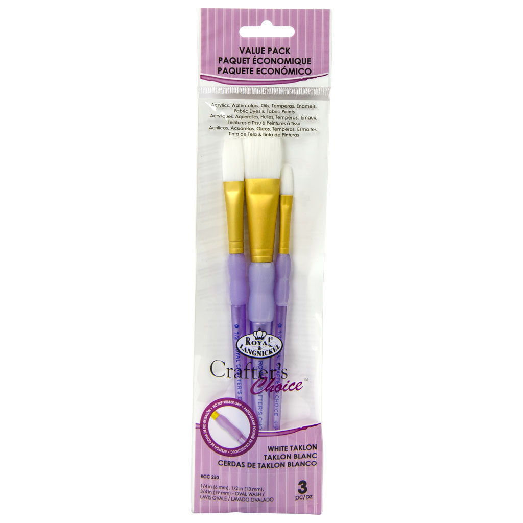 RCC 250 - Crafter's Choice™ 3pc White Taklon Oval Wash Brush Set