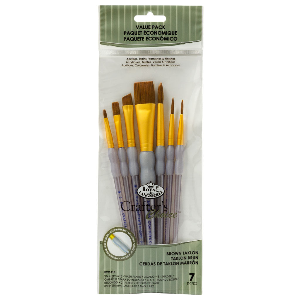 RCC 410 - Crafter's Choice™ 7pc Brown Taklon Variety Brush Set