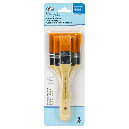 RCC 802 - Crafter's Choice™ 3pc Golden Taklon Large Area Flat Brush Set