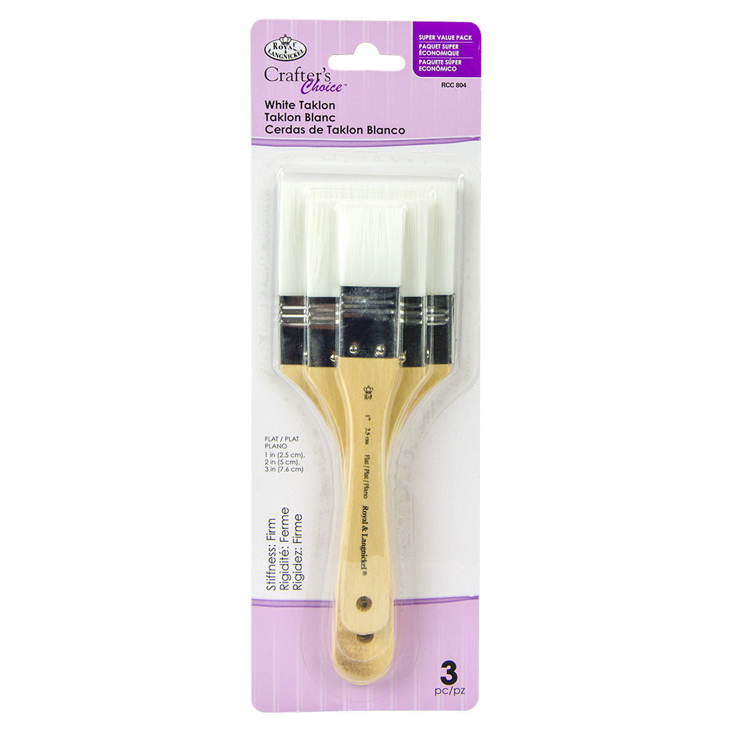 RCC 804 - Crafter's Choice™ 3pc White Taklon Large Area Flat Brush Set