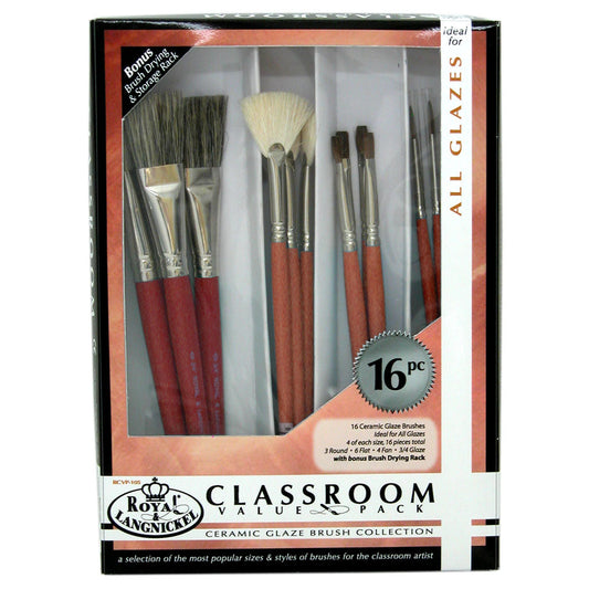 RCVP-105 - Classroom 16pc Ceramic Glaze Variety Brush Set