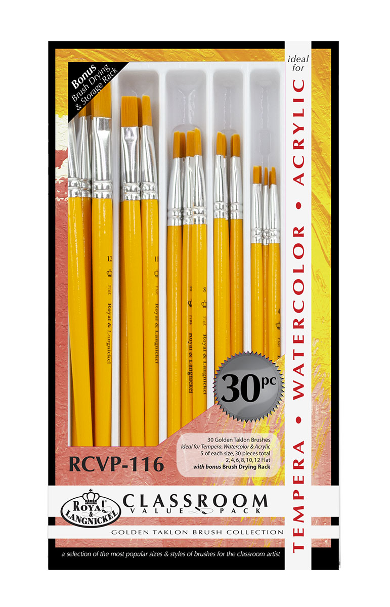 RCVP-116 | Gold Taklon Standard Handle 30pc Flat Brush Value Set