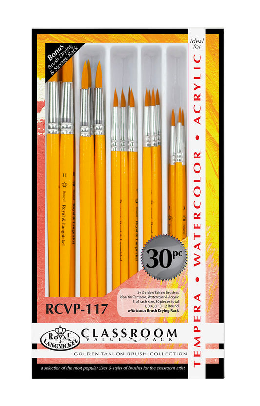 RCVP-117 | Gold Taklon Standard Handle 30pc Round Brush Value Set