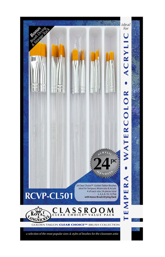 RCVP-CL501 | Clear Choice 24pc Golden Taklon Flat Brush Set