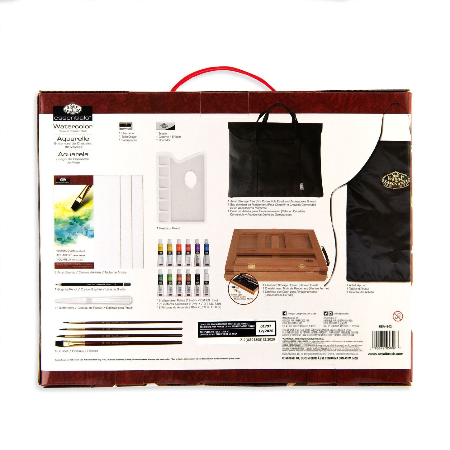 REA4902 - Essentials™ 27pc Watercolor Painting Travel Easel Art Set packaging back