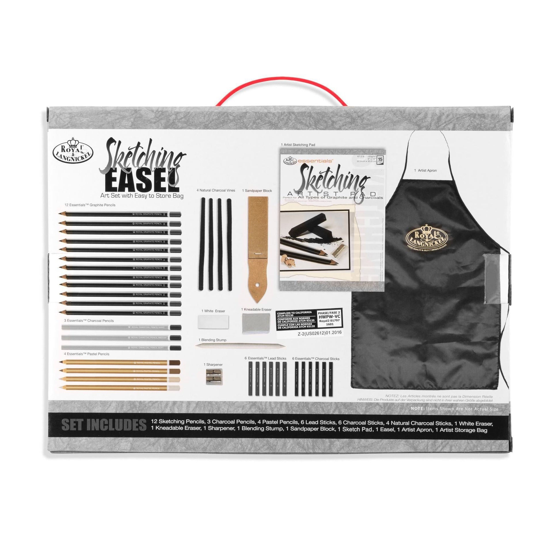 REA4904 - Essentials™ 44pc Sketching Travel Easel Art Set packaging back