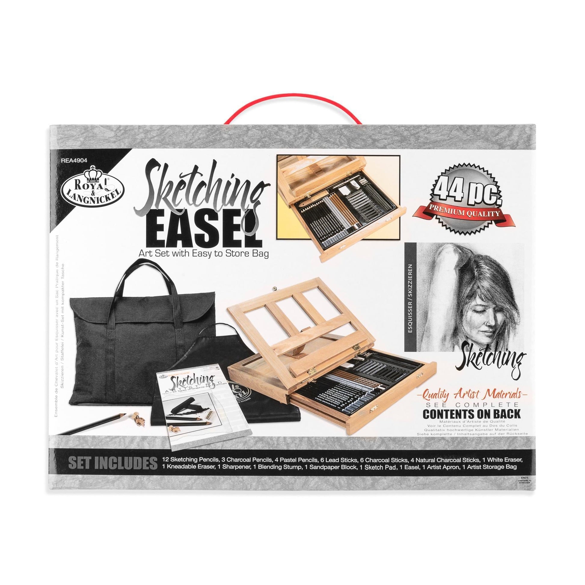 REA4904 - Essentials™ 44pc Sketching Travel Easel Art Set packaging front