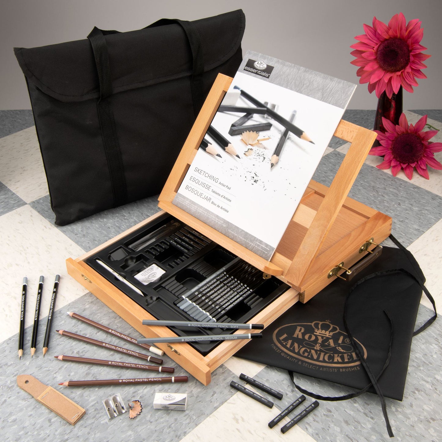 REA4904 - Essentials™ 44pc Sketching Travel Easel Art Set glam 3