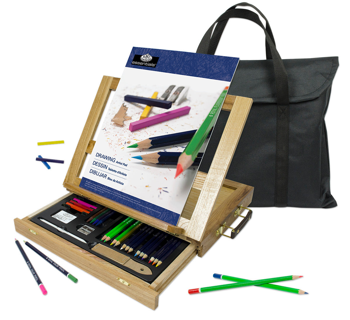 REA4905 | Essentials™ 44pc Drawing Travel Easel Art Set