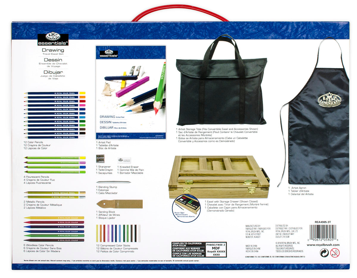 REA4905 | Essentials™ 44pc Drawing Travel Easel Art Set