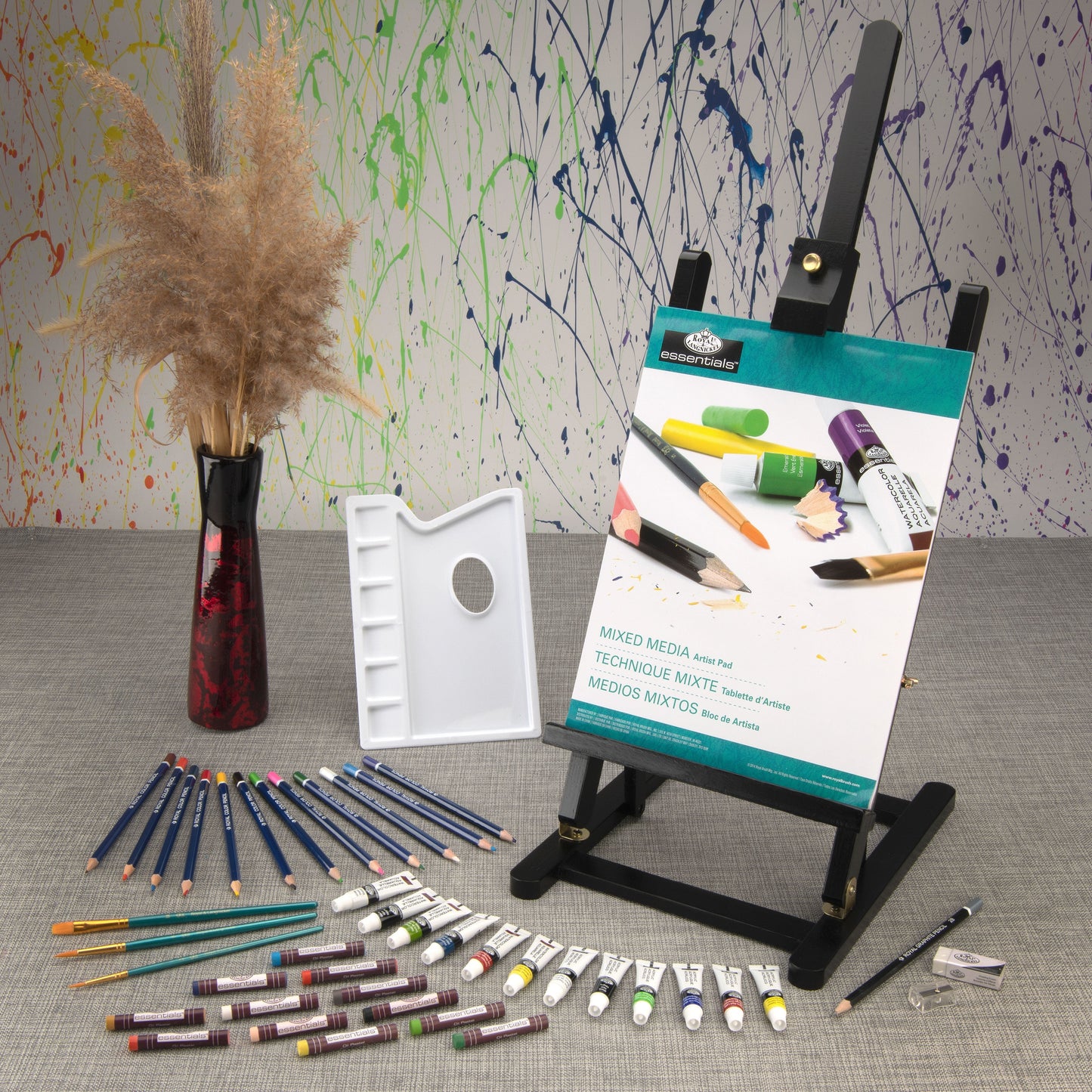 REA5740 - essentials™ 45pc Black Series Mixed Media H-Frame Easel Art Set glam