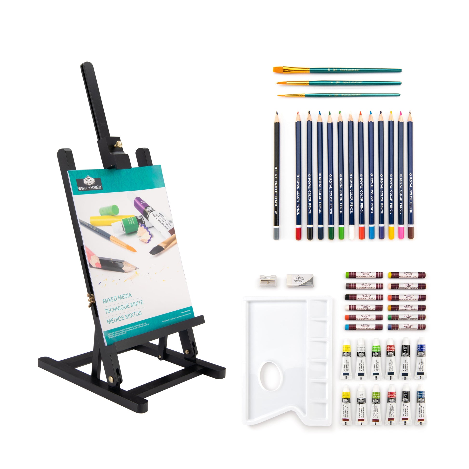 REA5740 - essentials™ 45pc Black Series Mixed Media H-Frame Easel Art Set