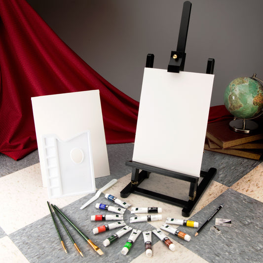 REA5743 - essentials™ 23pc Black Series Oil Paint H-Frame Easel Art Set glam