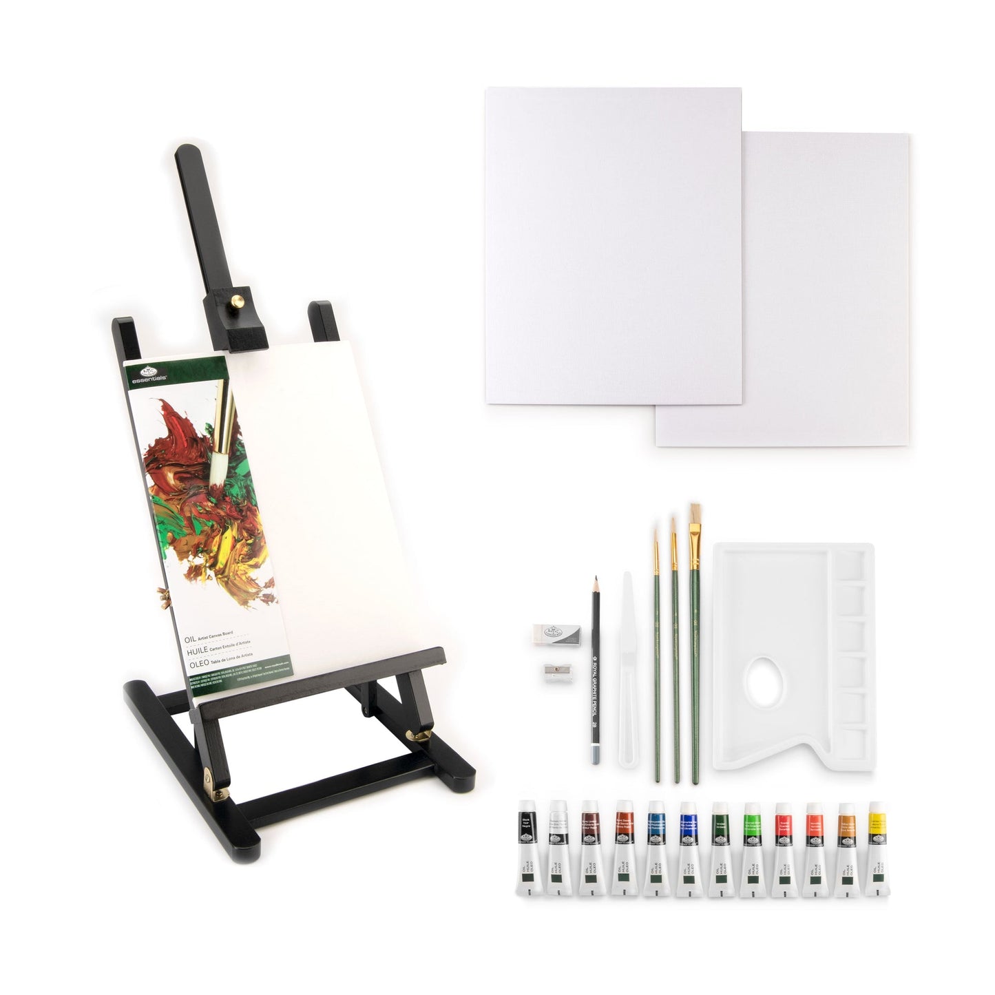 REA5743 - essentials™ 23pc Black Series Oil Paint H-Frame Easel Art Set