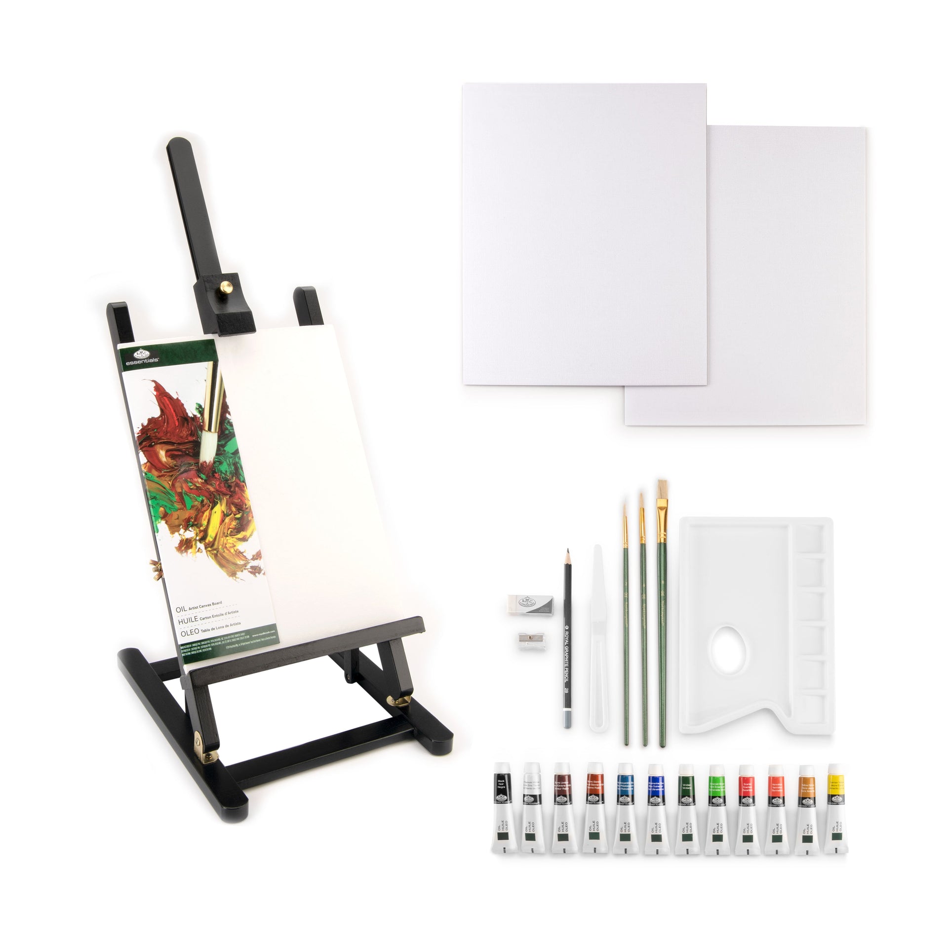 REA5743 - essentials™ 23pc Black Series Oil Paint H-Frame Easel Art Set
