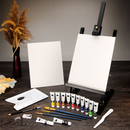 REA5744 - essentials™ 23pc Black Series Acrylic Paint H-Frame Easel Art Set glam