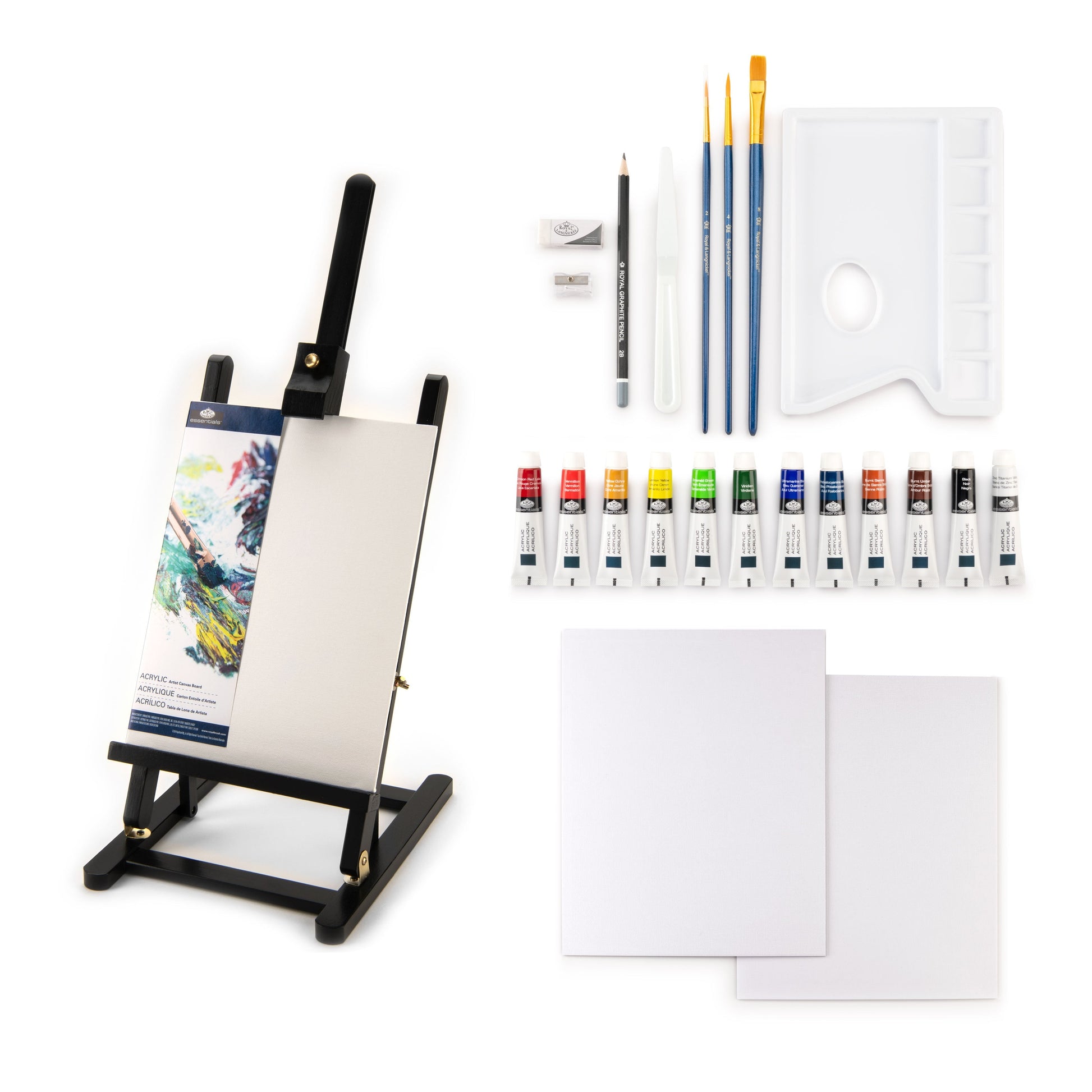 REA5744 - essentials™ 23pc Black Series Acrylic Paint H-Frame Easel Art Set