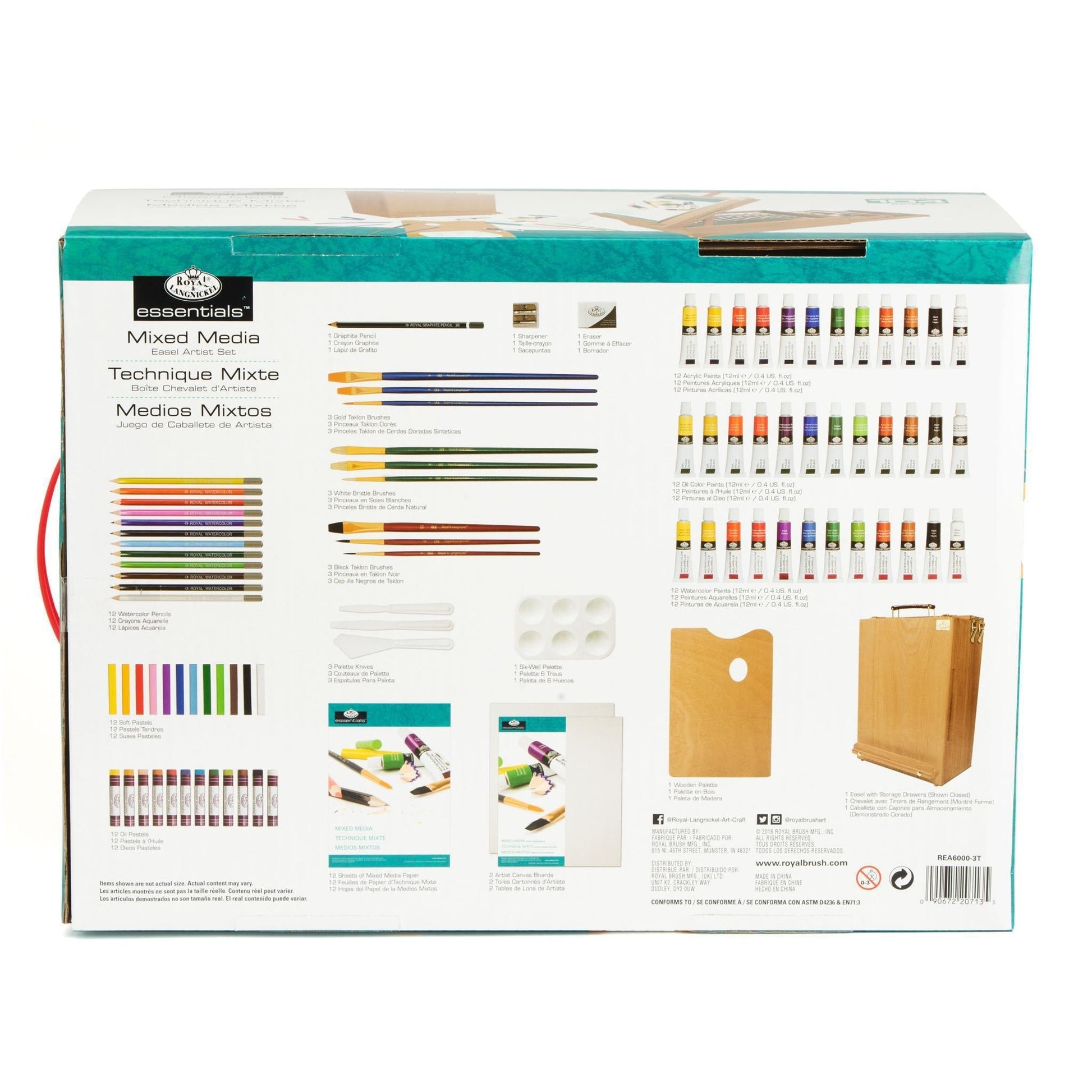 REA6000 - Mixed Media Artist Easel Set - 104pc packaging back