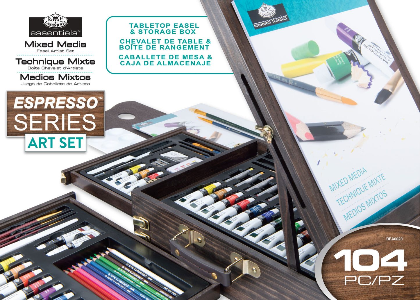 REA6023 | Mixed Media Artist Easel Set - 104pc | Espresso Series