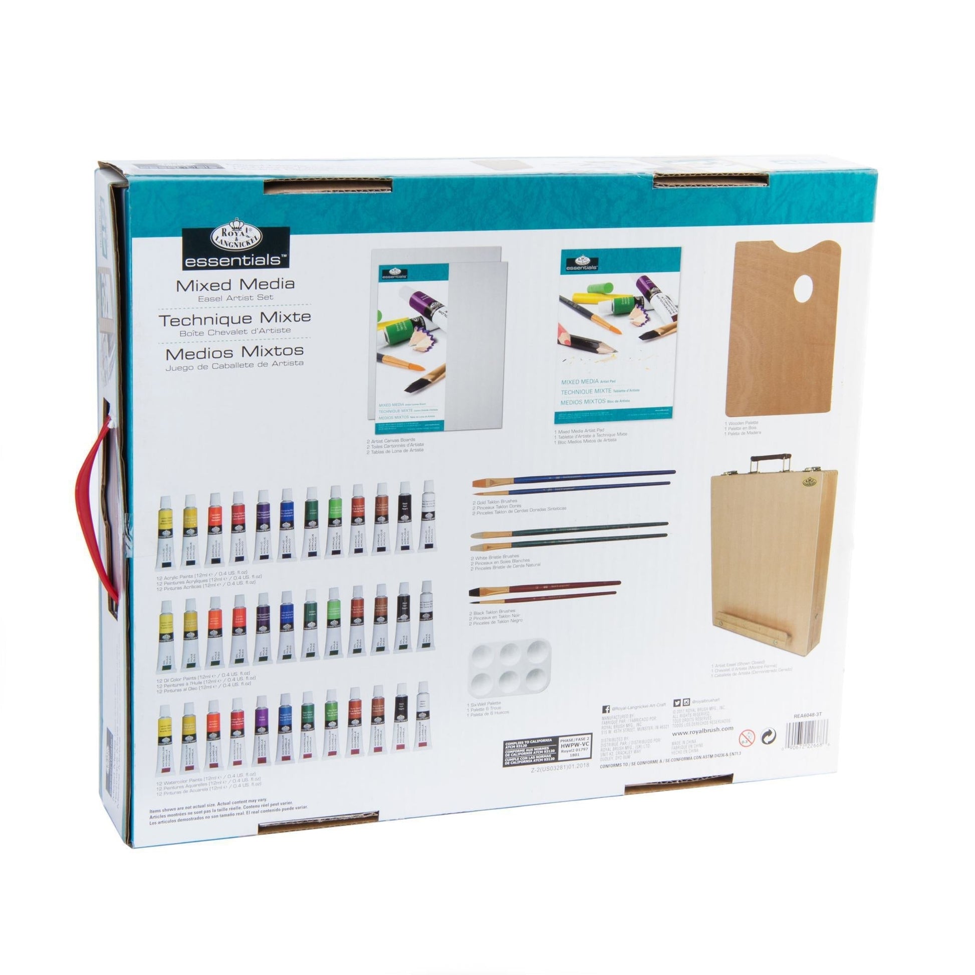 REA6048 - Mixed Media Artist Easel Set - 48pc packaging back