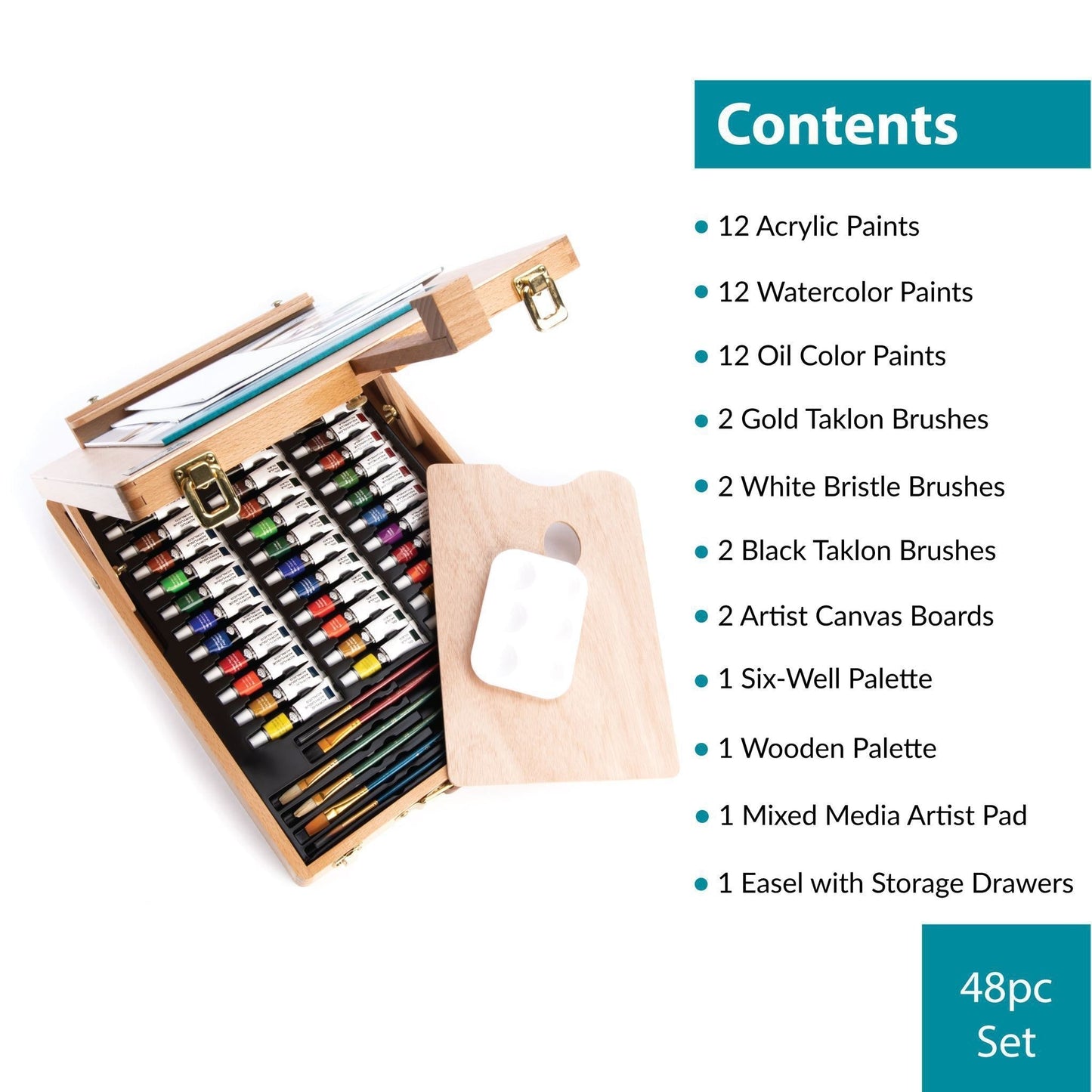 REA6048 - Mixed Media Artist Easel Set - 48pc infographic 2