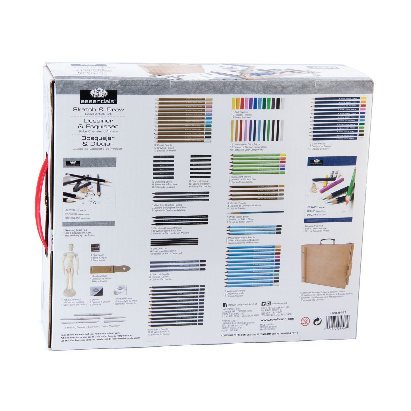 REA6250 - Sketching & Drawing Artist Easel Set - 124pc packaging back