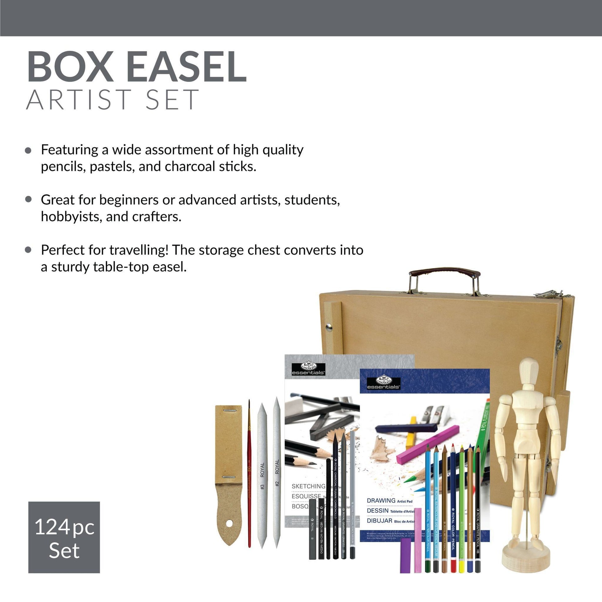 REA6250 - Sketching & Drawing Artist Easel Set - 124pc infographic 3