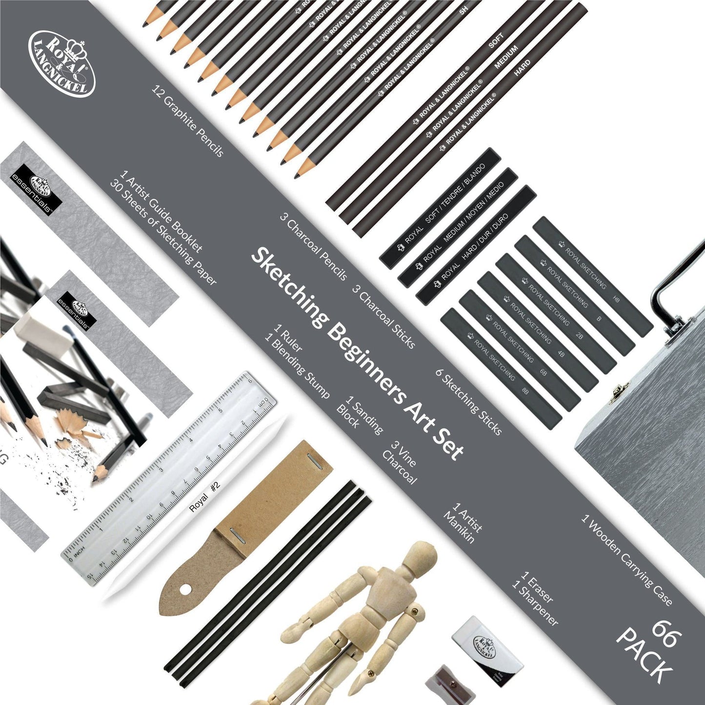 RSET-SKET3000 - Essentials™ 66pc Sketching Beginners Travel Art Set infographic 1