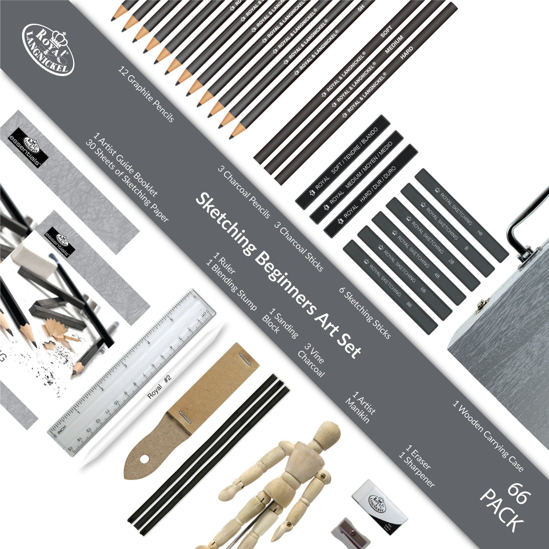 RSET-SKET3000 - Essentials™ 66pc Sketching Beginners Travel Art Set infographic 1