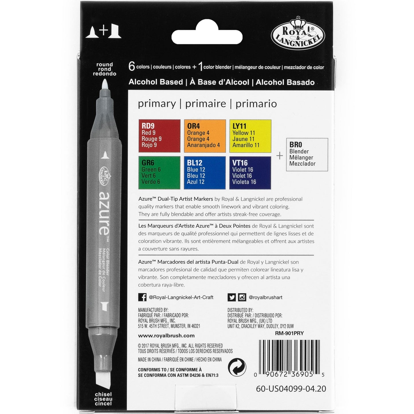 RM-901PRY - Primary Color Marker Set - 7pc package back