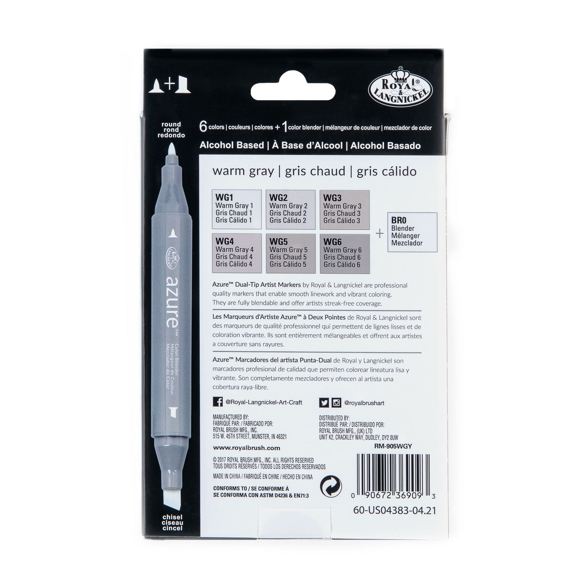 RM-905WGY - Warm Gray Color Marker Set - 7pc packaging back