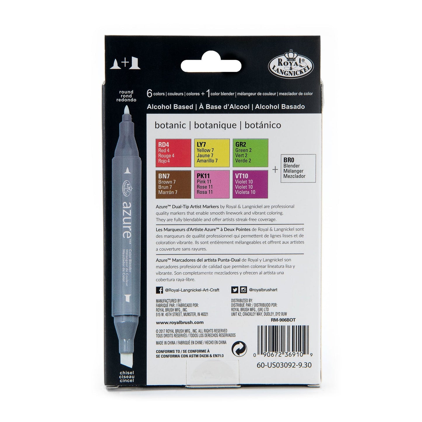 RM-906BOT - Botanic Color Marker Set - 7pc packaging back