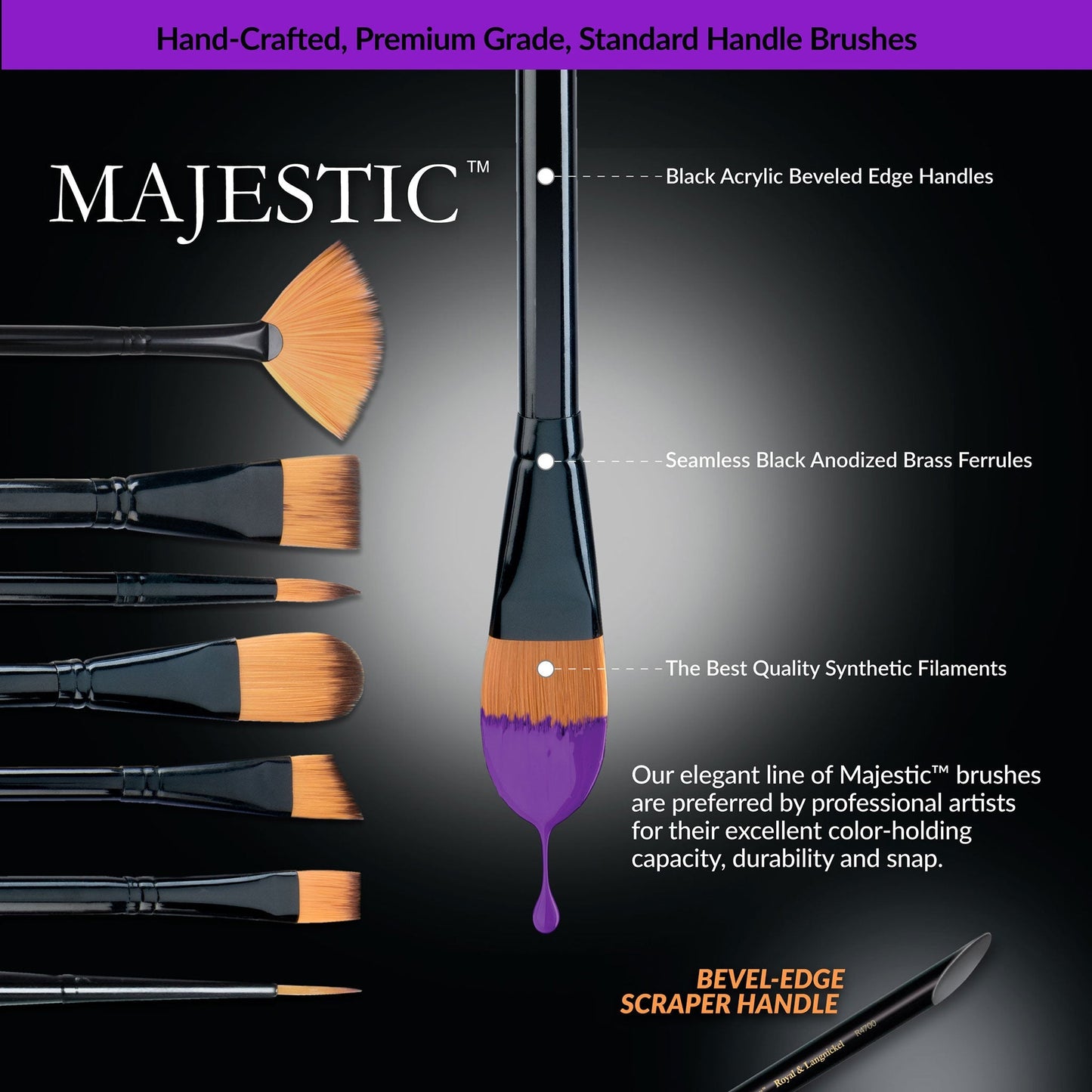 RMAJ-302 - Majestic™ 7pc Acrylic & Watercolor Filbert Brush Set infographic 1