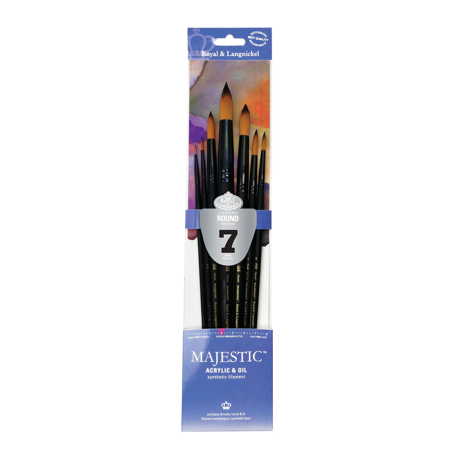 RMAJ-401 - Majestic™ 7pc Long Handle Acrylic & Oil Round Brush Set packaging front