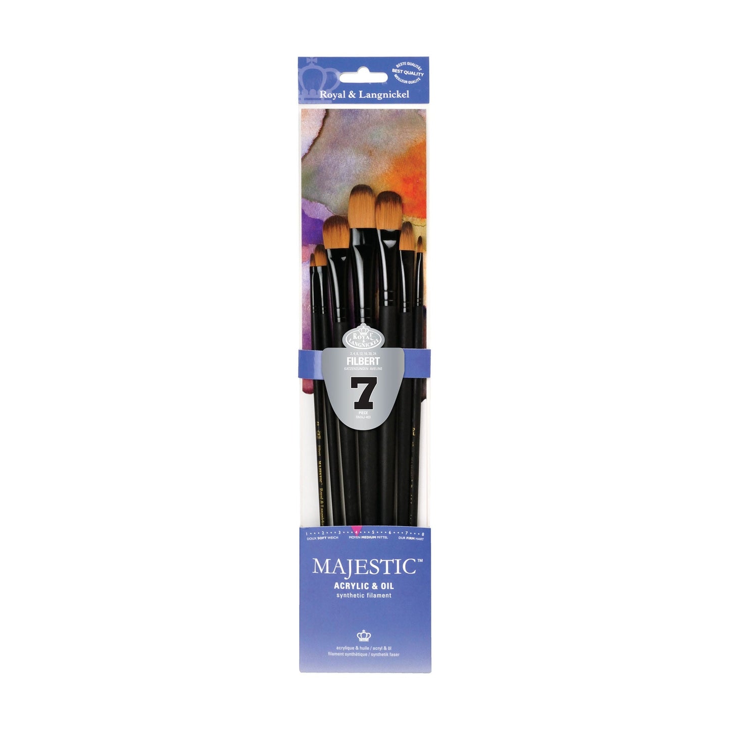 RMAJ-403 - Majestic™ 7pc Long Handle Acrylic & Oil Filbert Brush Set packaging front