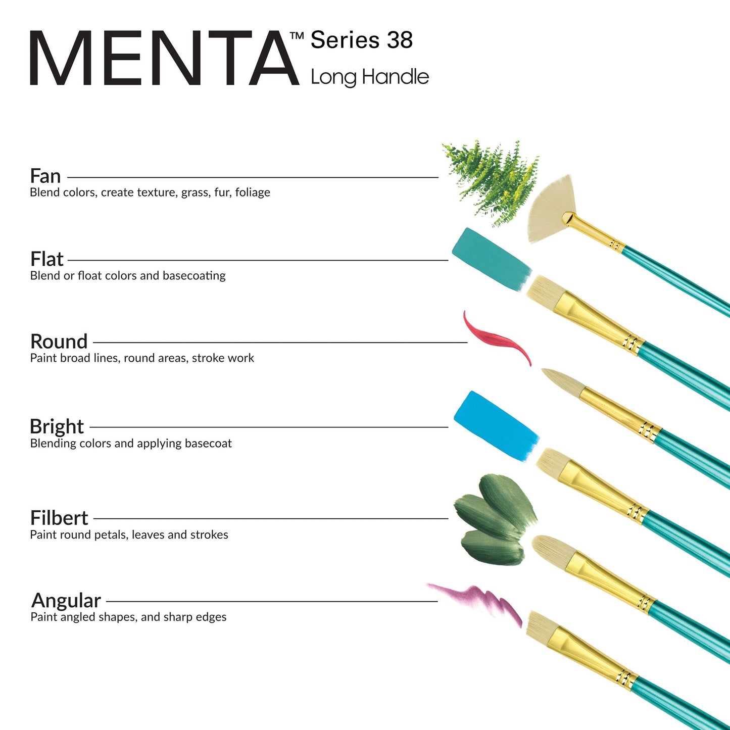 RMEN-SET382 - Menta™ 5pc Synthetic White Bristle Variety Acrylic & Oil Brush Set infographic 2