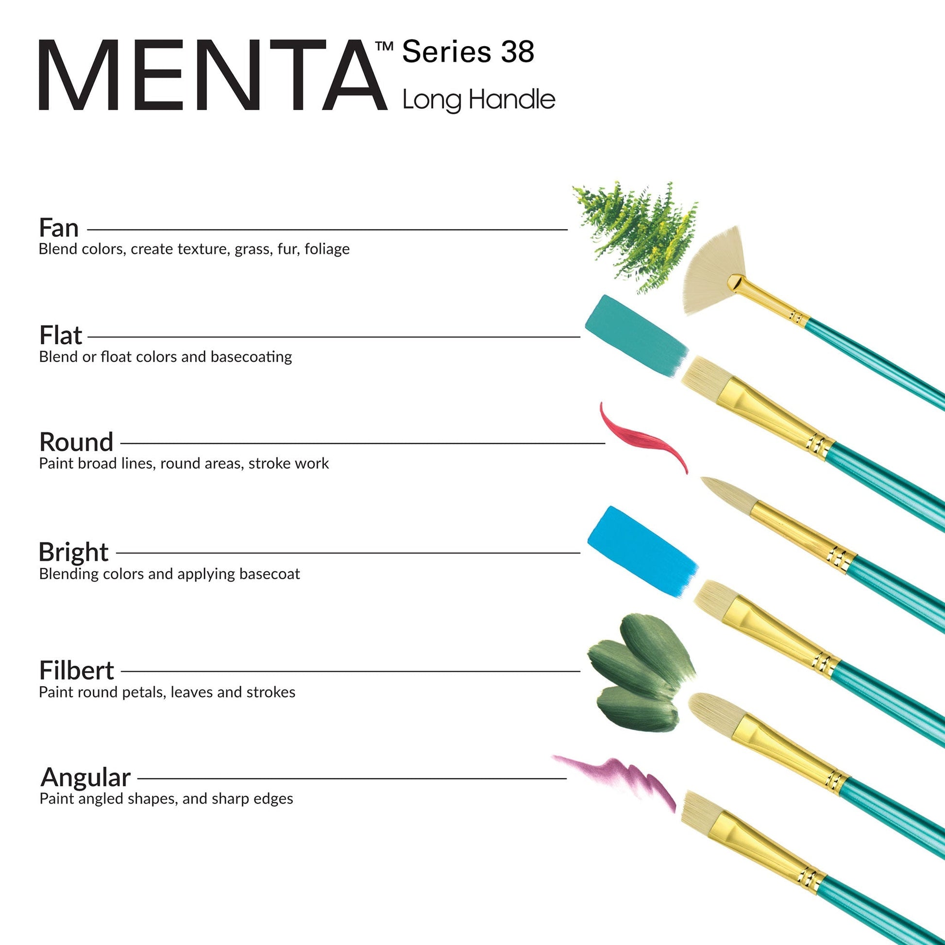 RMEN-SET382 - Menta™ 5pc Synthetic White Bristle Variety Acrylic & Oil Brush Set infographic 2