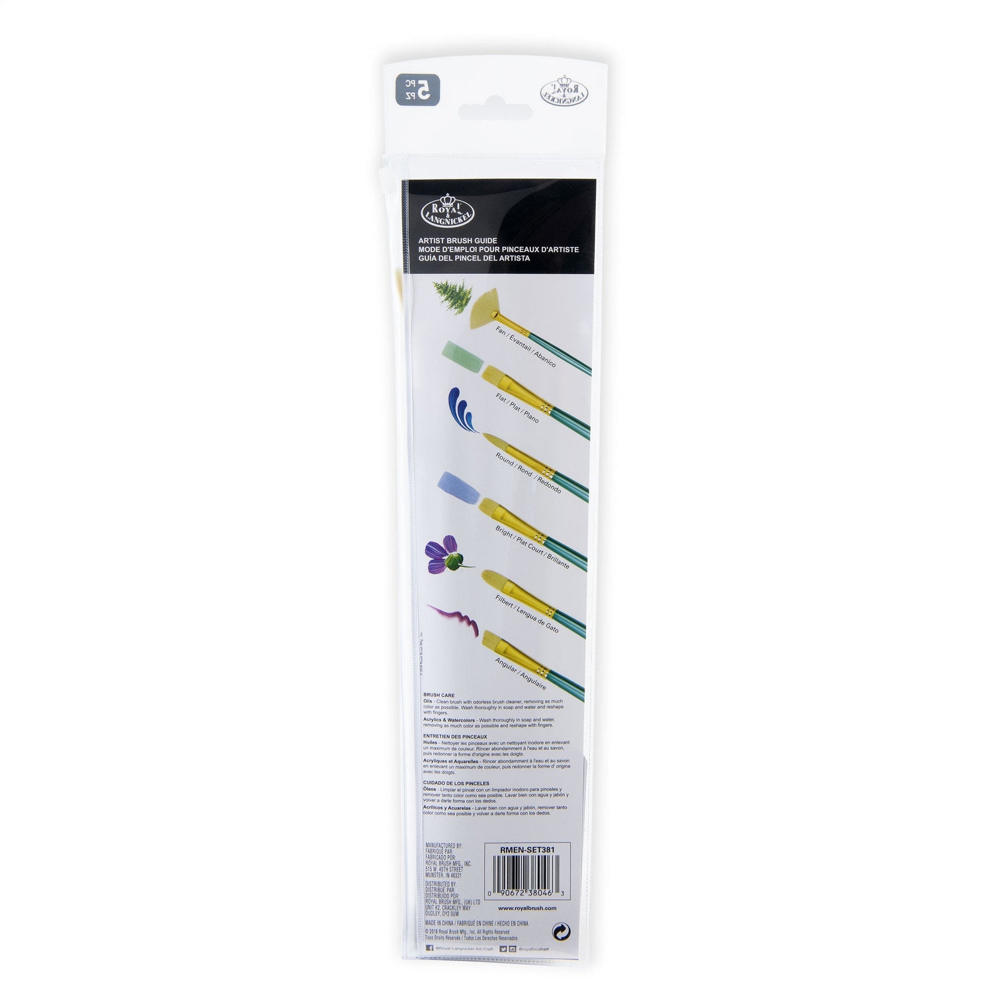 RMEN-SET381 - Menta™ 5pc Synthetic White Bristle Variety Acrylic & Oil Brush Set packaging back