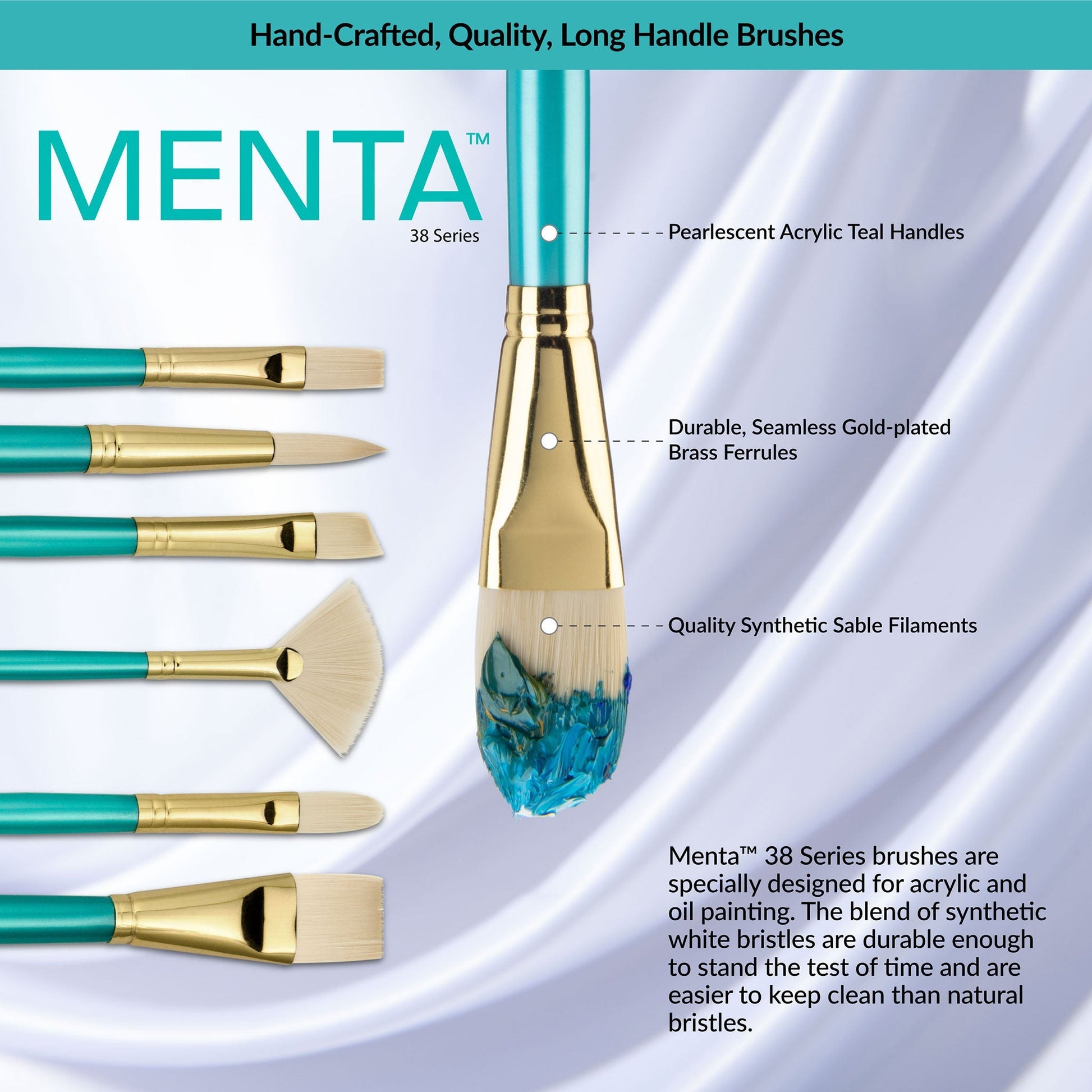 RMEN-SET381 - Menta™ 5pc Synthetic White Bristle Variety Acrylic & Oil Brush Set infographic 1